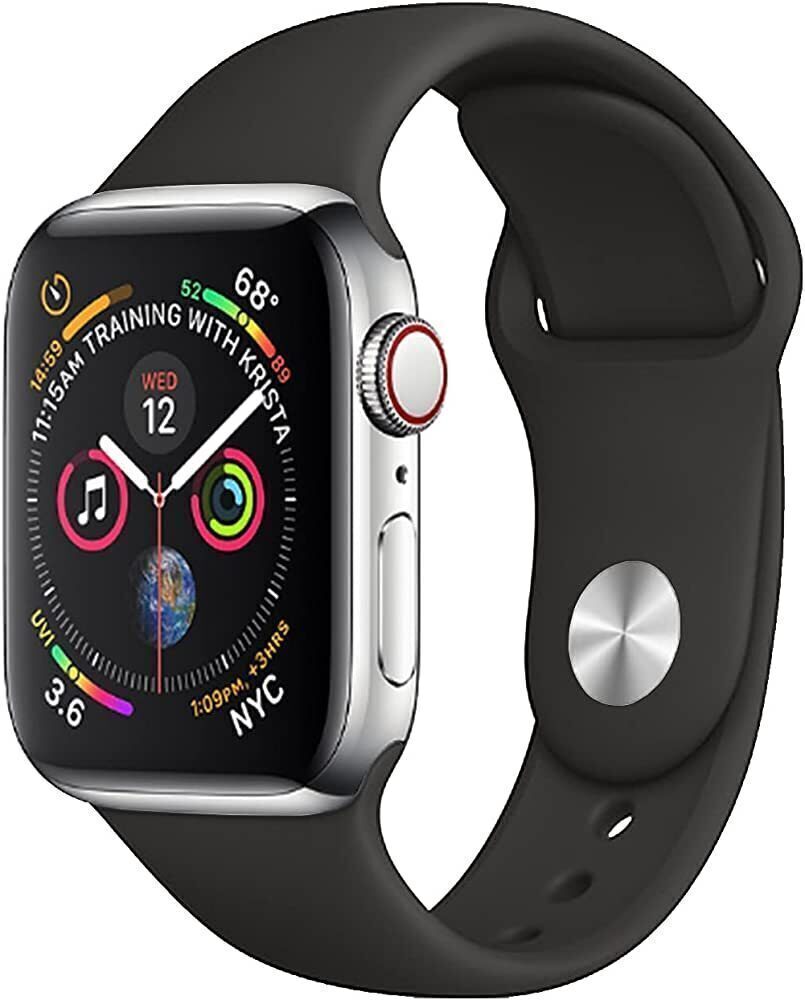 Apple Watch Series 4 (Cellular) 40mm Silver Stainless Steel Black Sports Band - As New