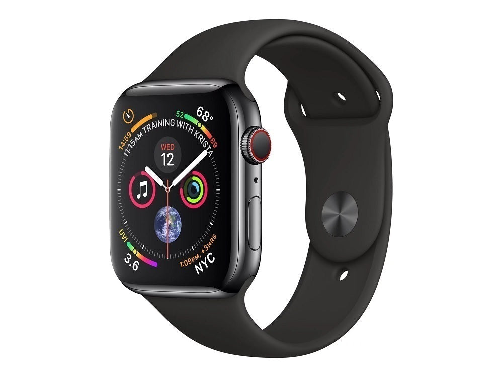 Apple Watch Series 4 (Cellular) 44mm Gray Stainless Steel Black Band - Excellent