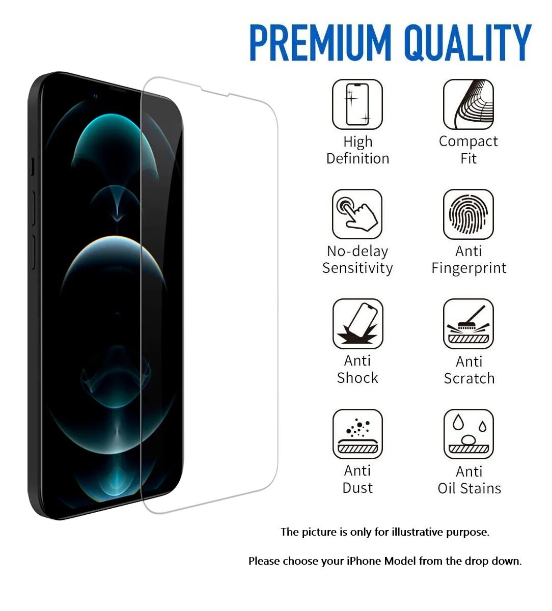 Premium Tempered Glass Screen Protector for Apple iPhones - Clear (Brand New)